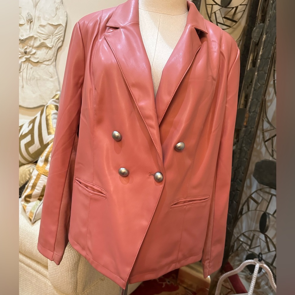 G by Giuliani pink faux leather double breasted blazer. NWOT. Size XL